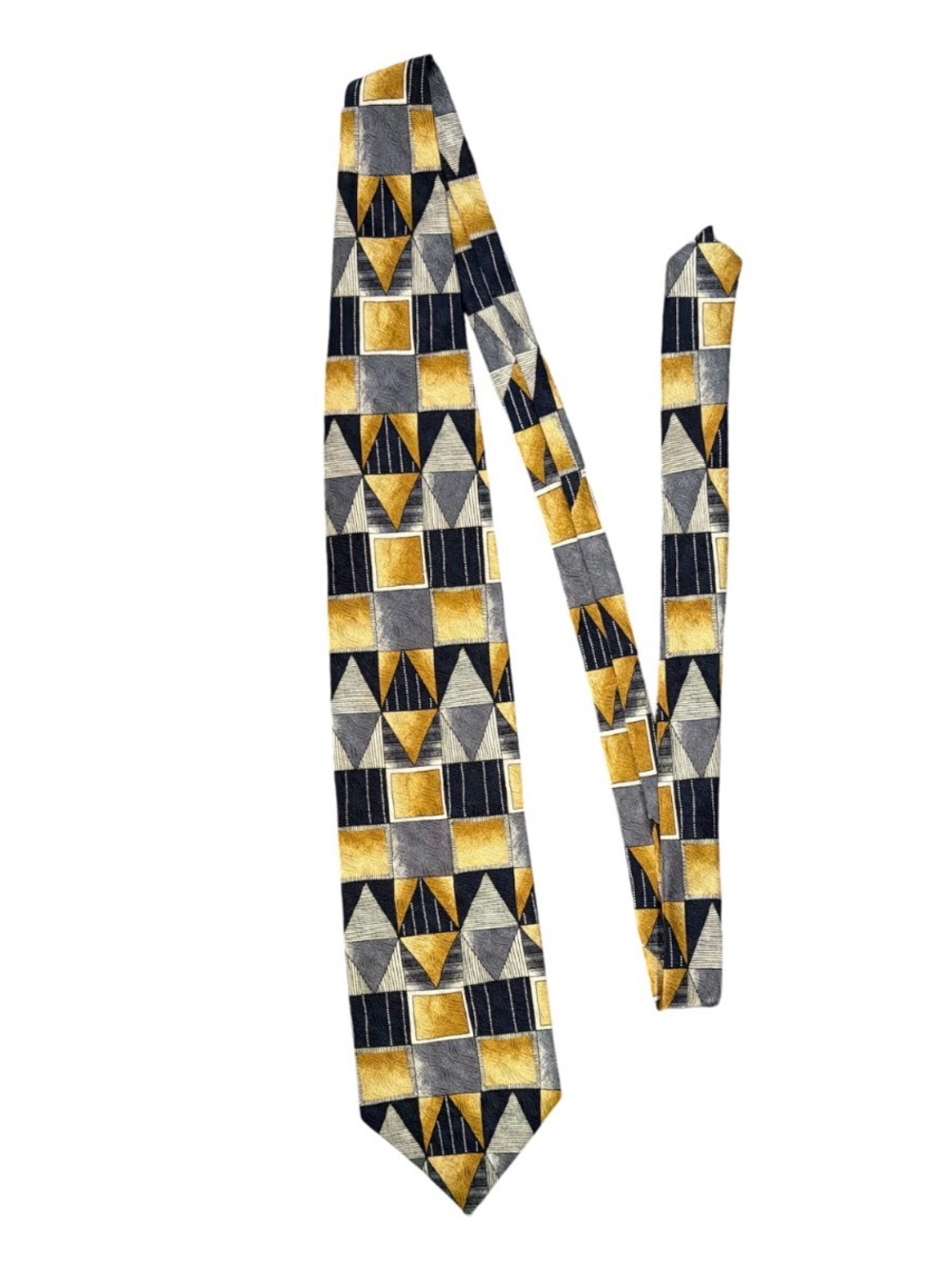 Honors 100% Silk Geometric Necktie Gold Gray Black Abstract Wide 4” USA